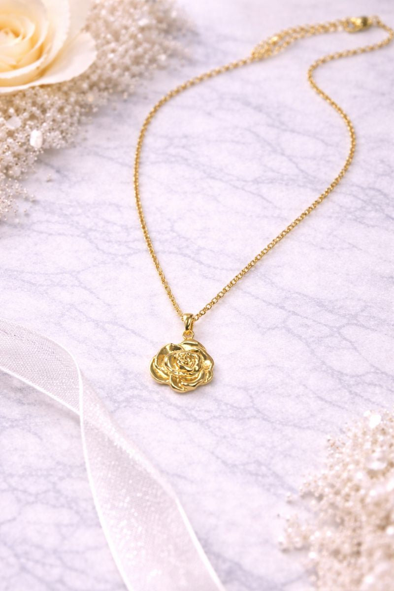 Golden Rose Pendant Necklace