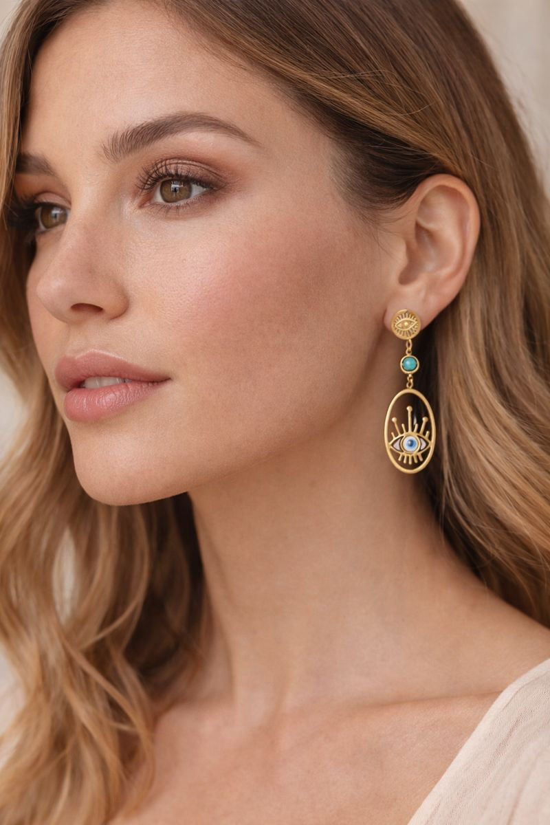 Golden Evil Eye Drop Earrings
