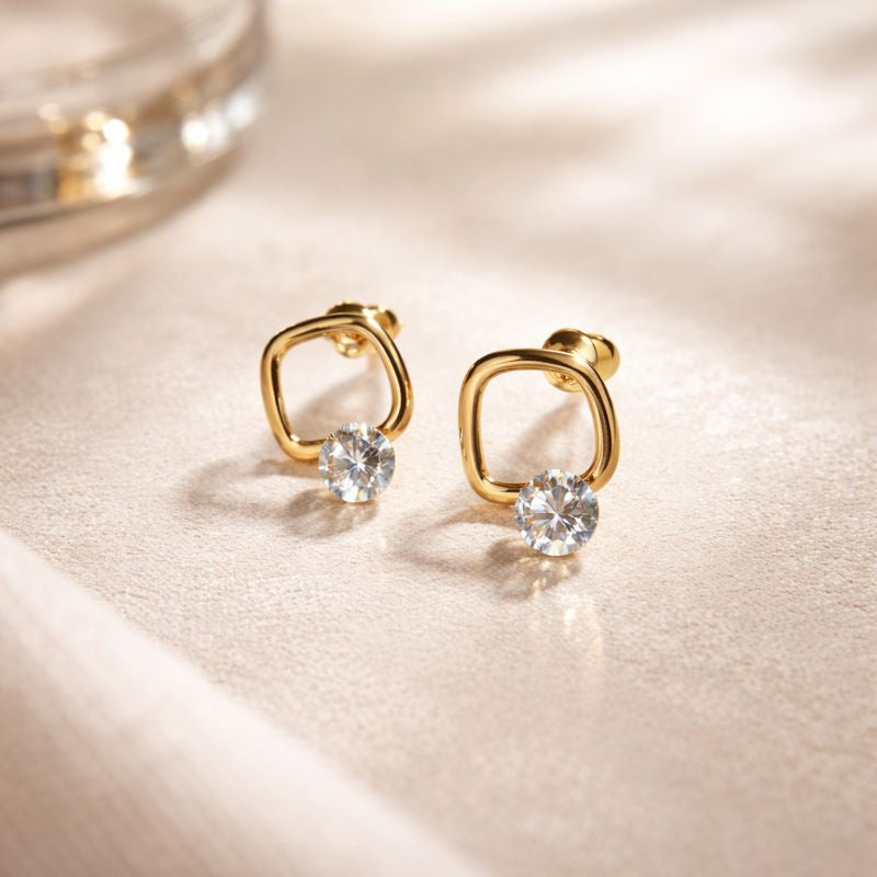 Gold Geometric Crystal Stud Earrings