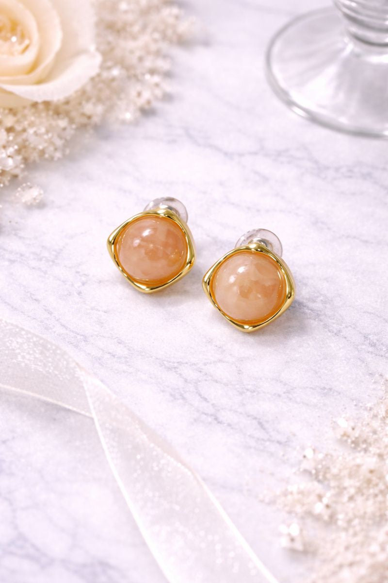 Peach Stone Gold Stud Earrings