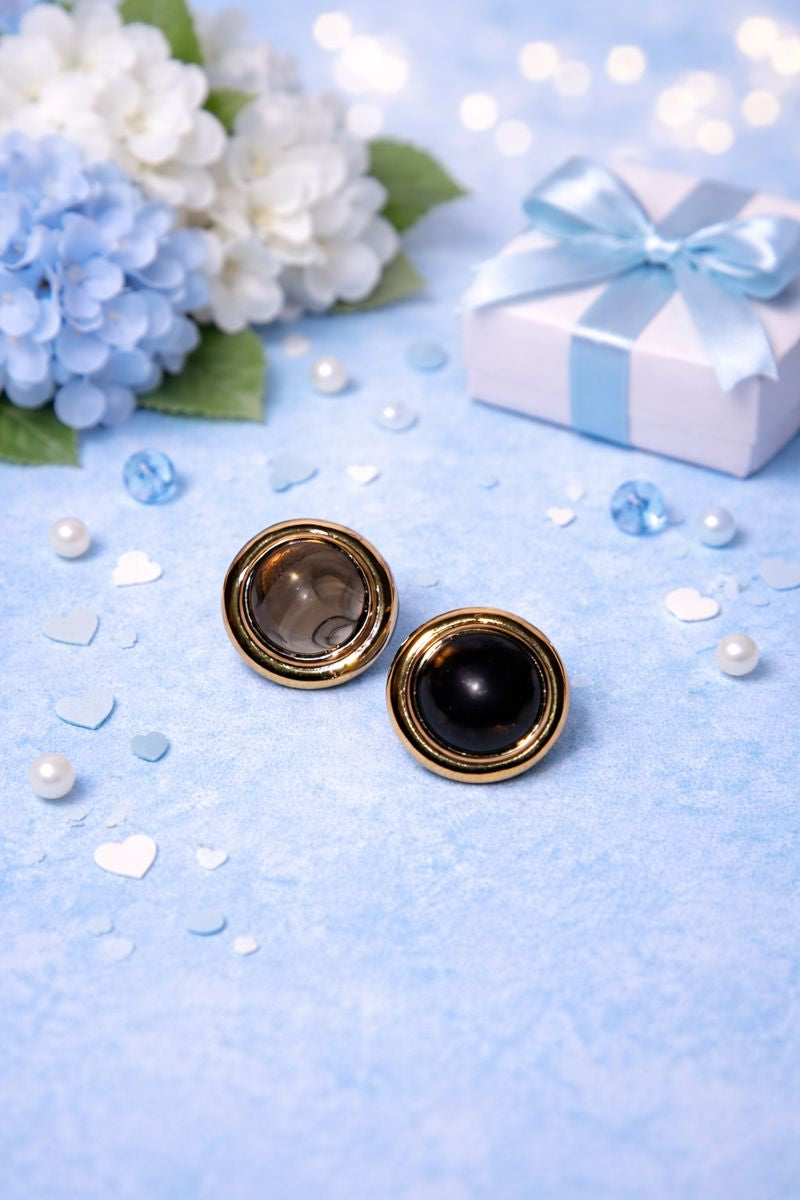 Classic Black Stone Stud Earrings