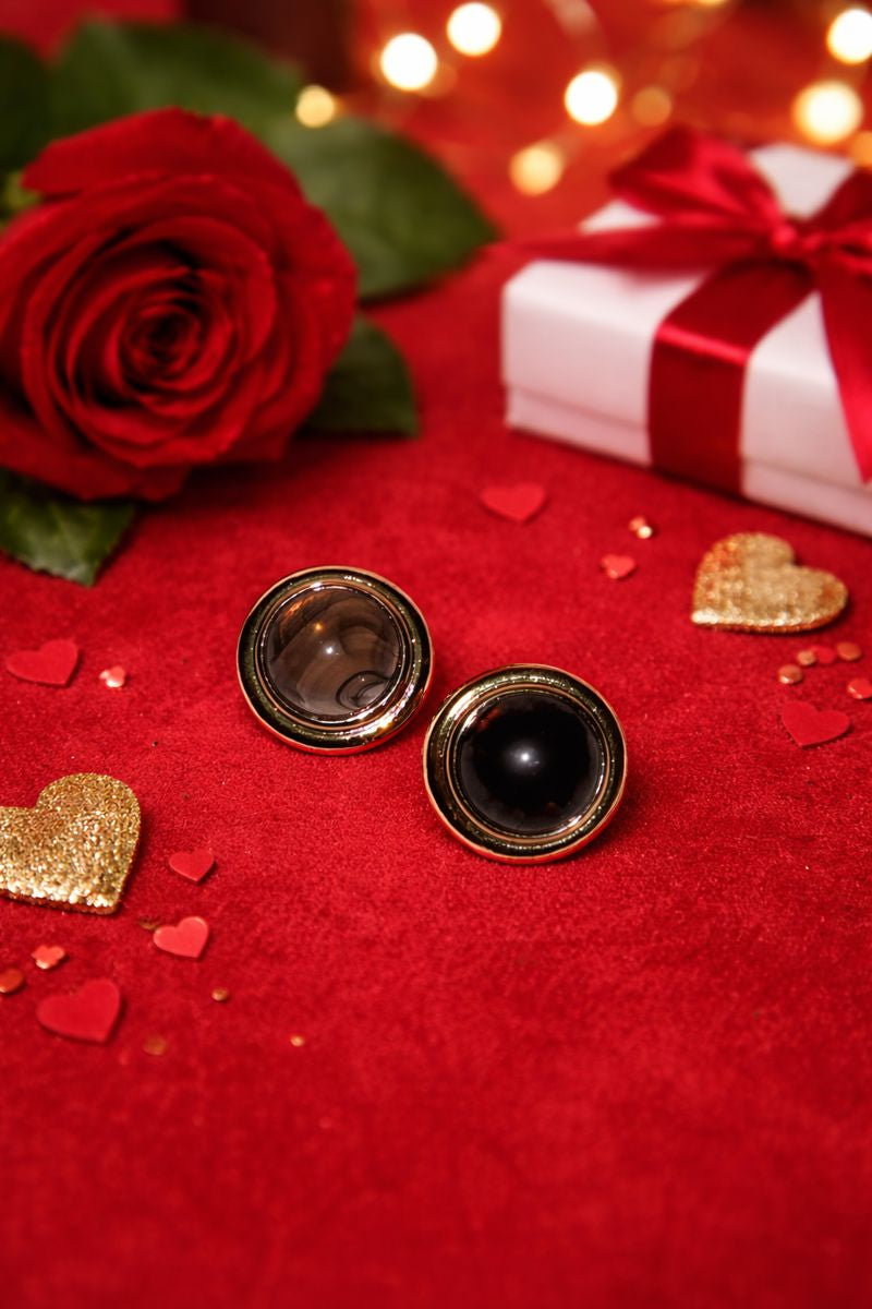 Classic Black Stone Stud Earrings