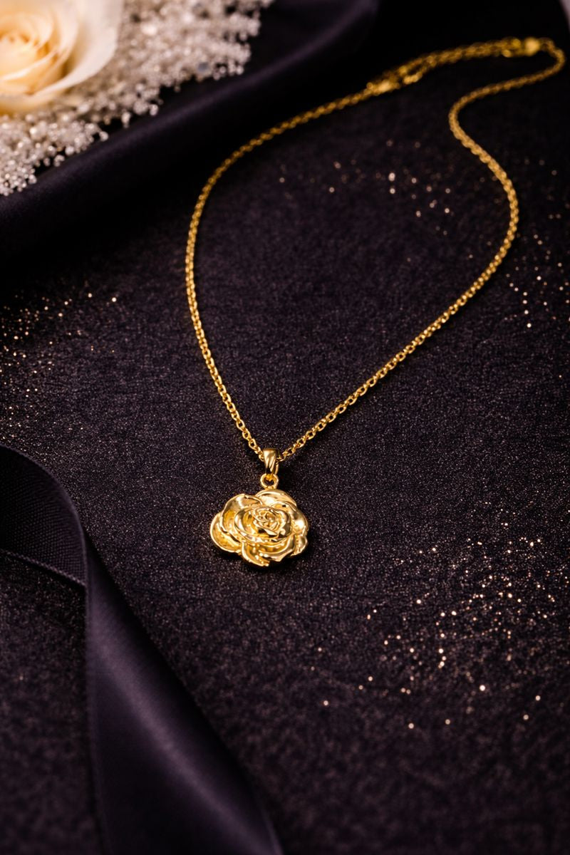 Golden Rose Pendant Necklace