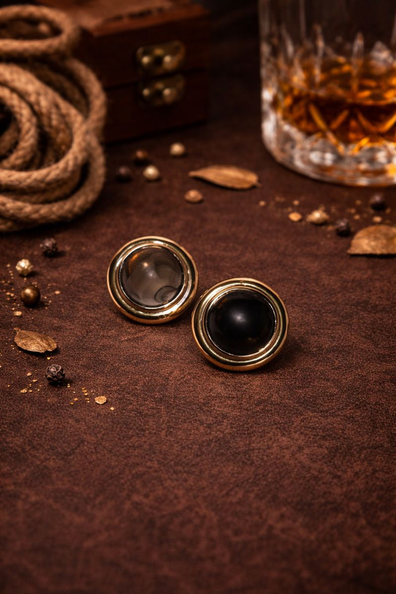 Classic Black Stone Stud Earrings