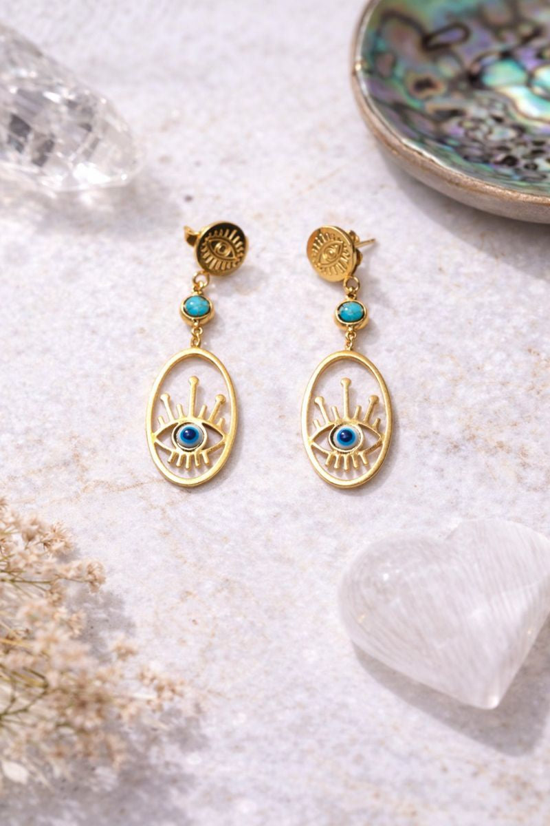 Golden Evil Eye Drop Earrings
