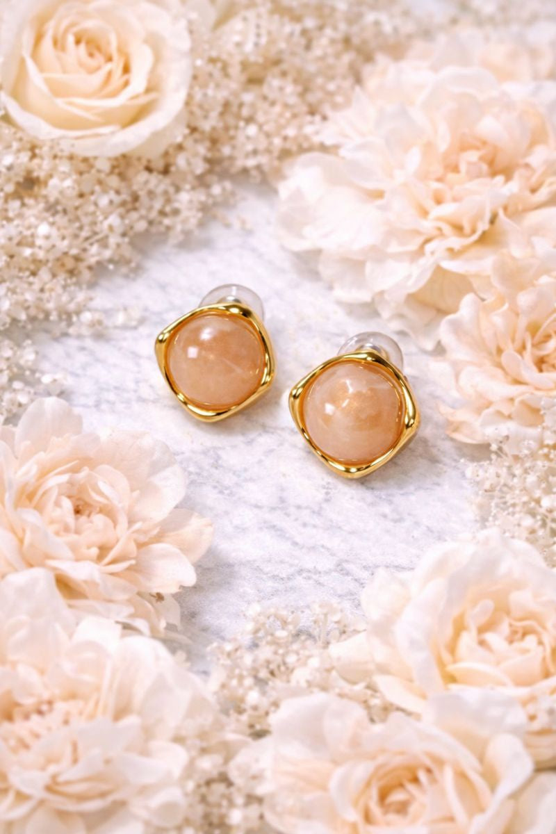Peach Stone Gold Stud Earrings