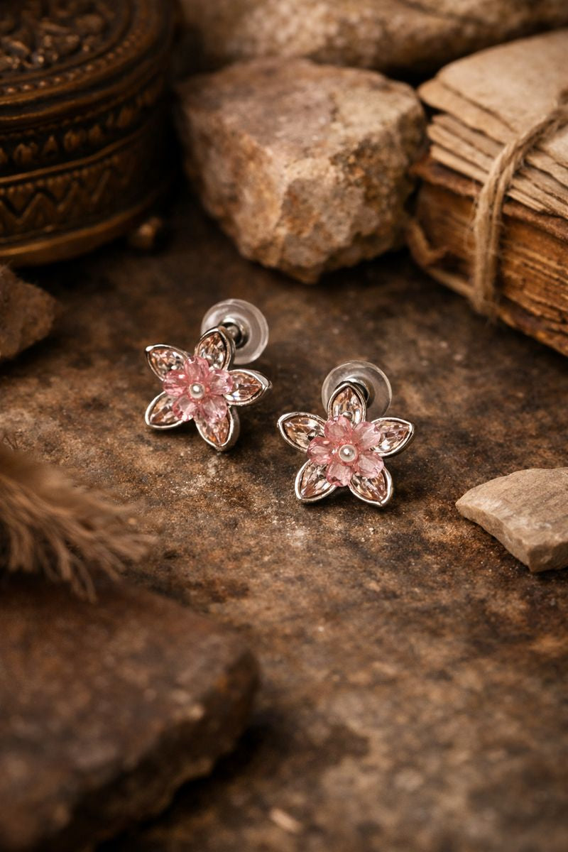 Pink Blossom Crystal Stud Earrings