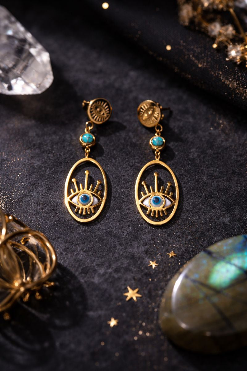Golden Evil Eye Drop Earrings