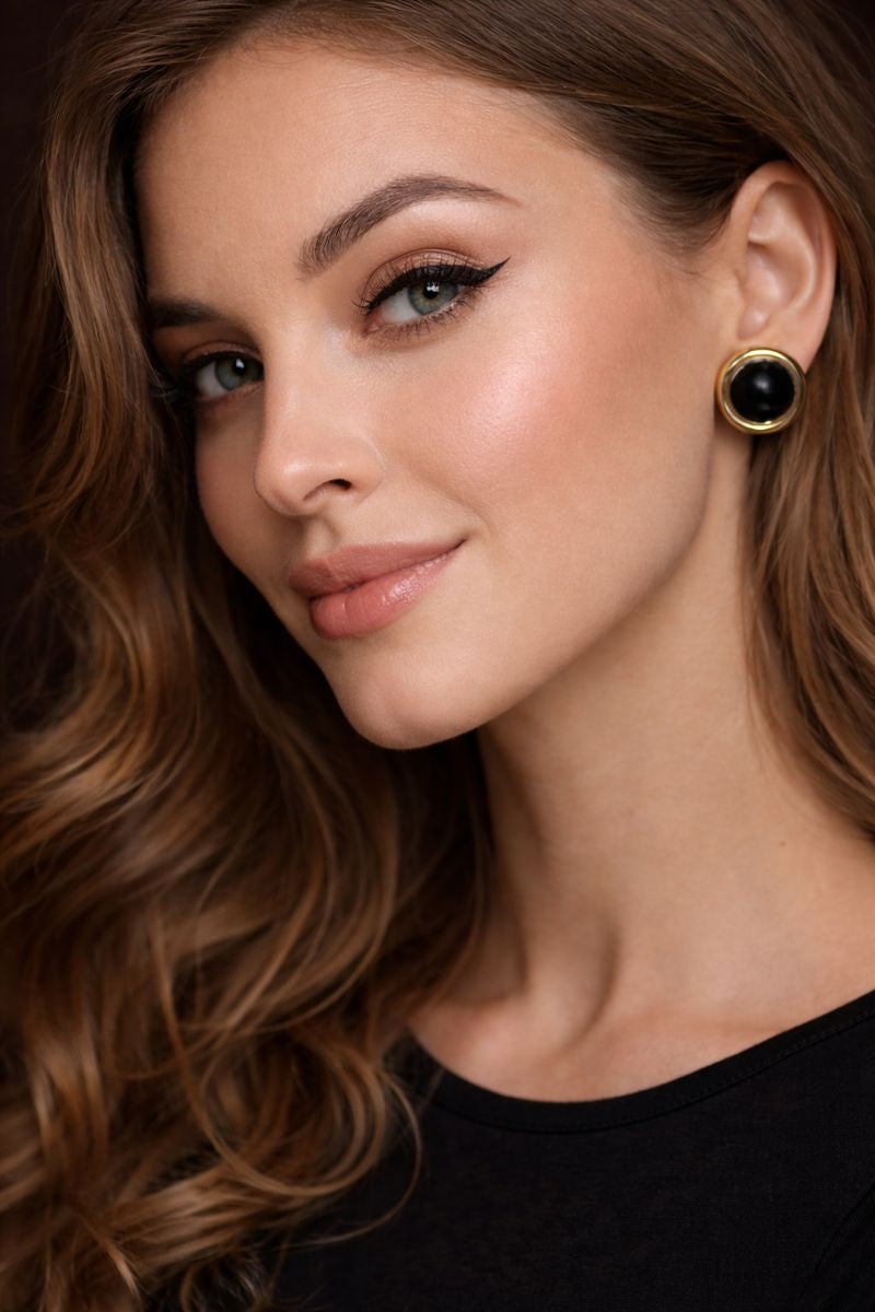 Classic Black Stone Stud Earrings