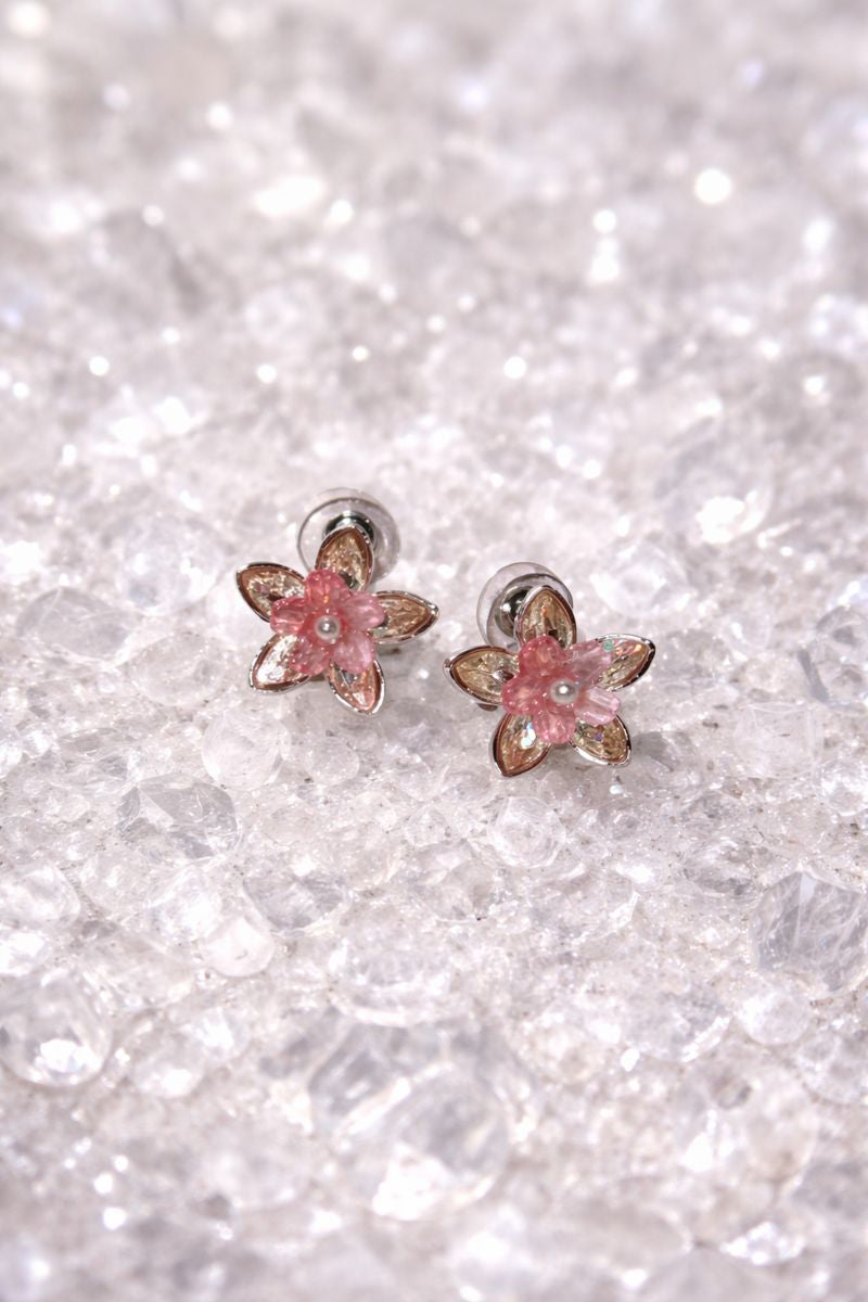 Pink Blossom Crystal Stud Earrings