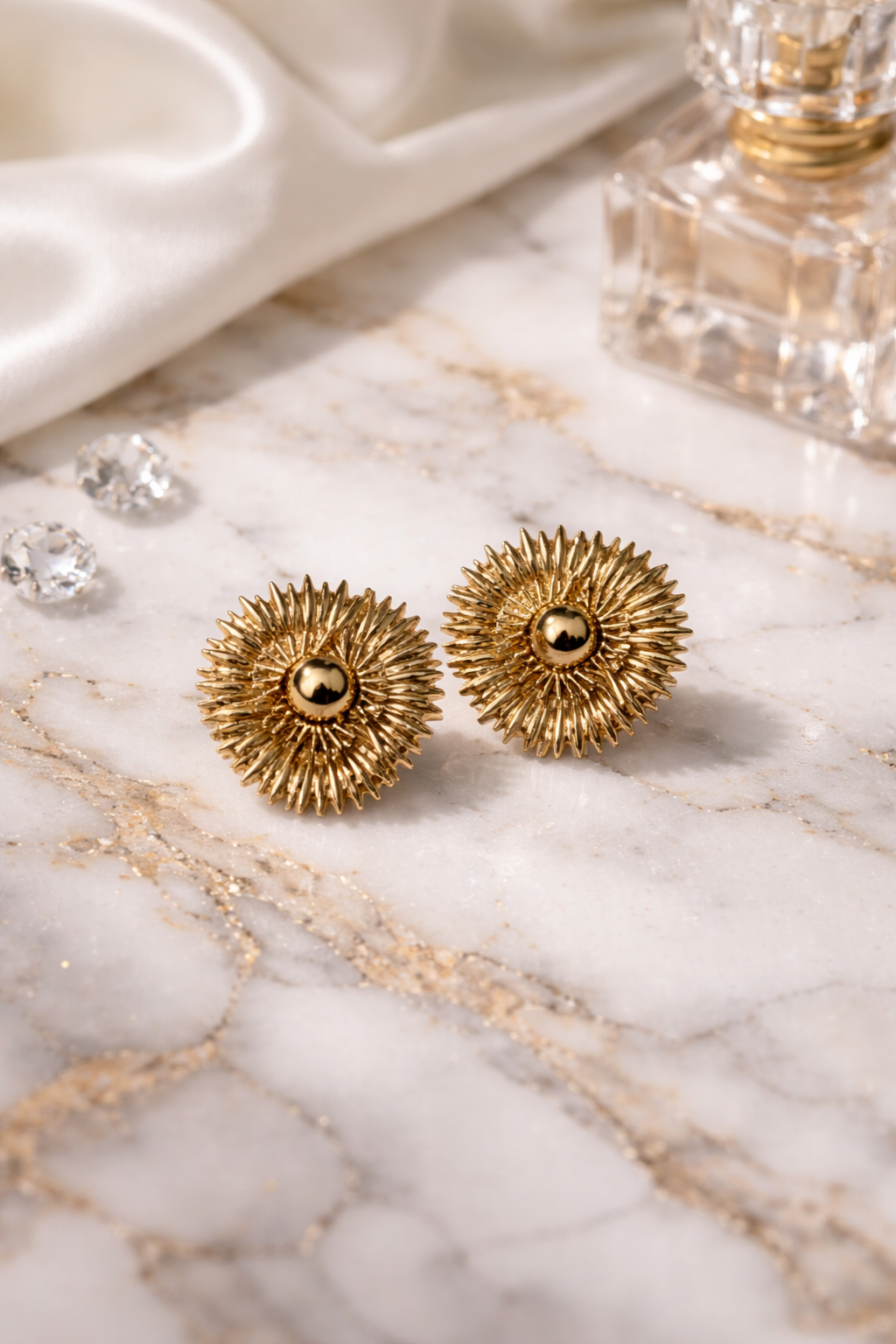Golden Sunburst Stud Earrings