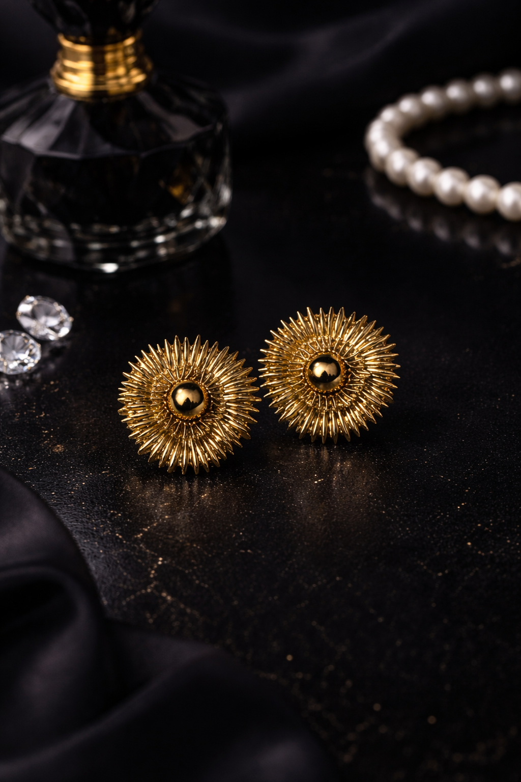 Golden Sunburst Stud Earrings