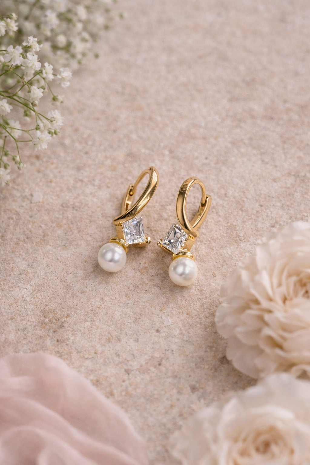 Pearl Drop Crystal Hoop Earrings