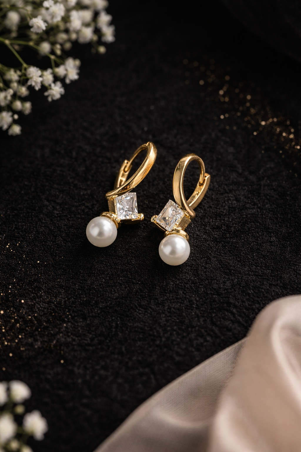 Pearl Drop Crystal Hoop Earrings