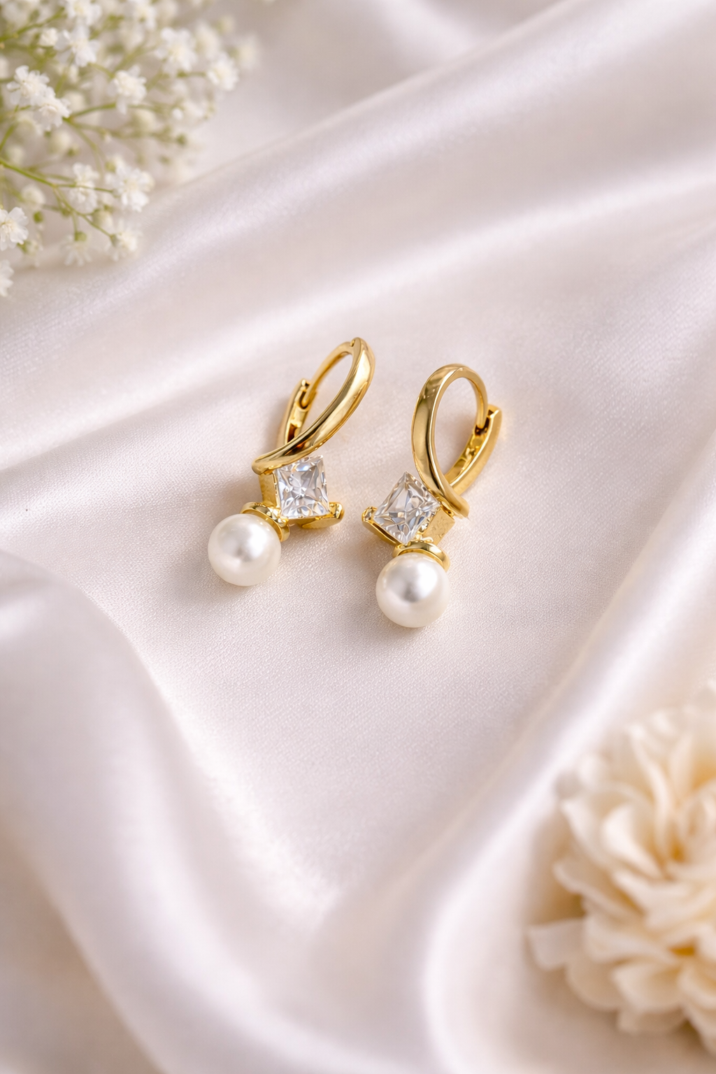 Pearl Drop Crystal Hoop Earrings