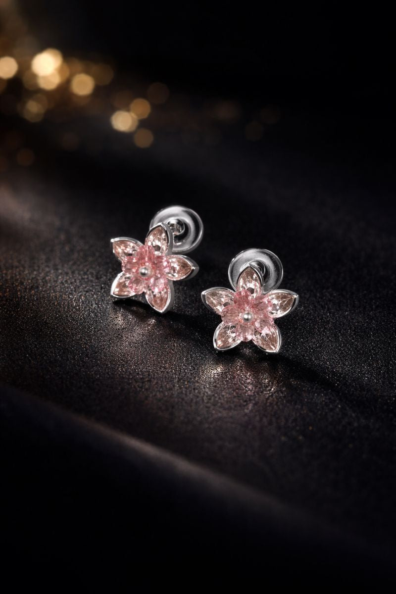 Pink Blossom Crystal Stud Earrings