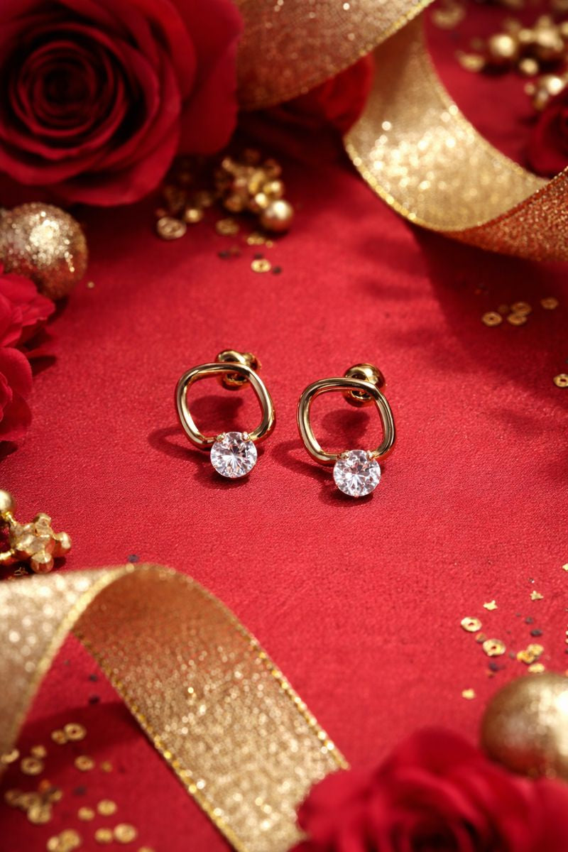 Gold Geometric Crystal Stud Earrings