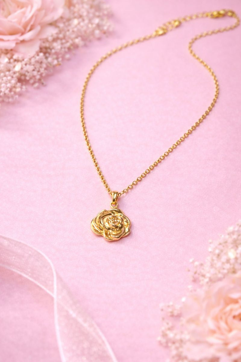 Golden Rose Pendant Necklace