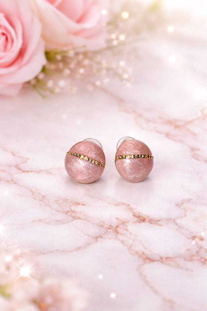 Peach Stone Gold Band Stud Earrings
