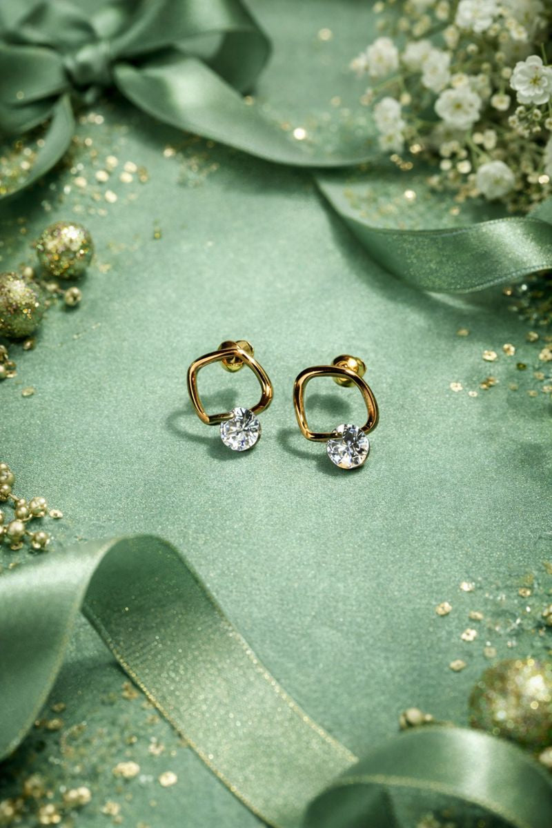 Gold Geometric Crystal Stud Earrings