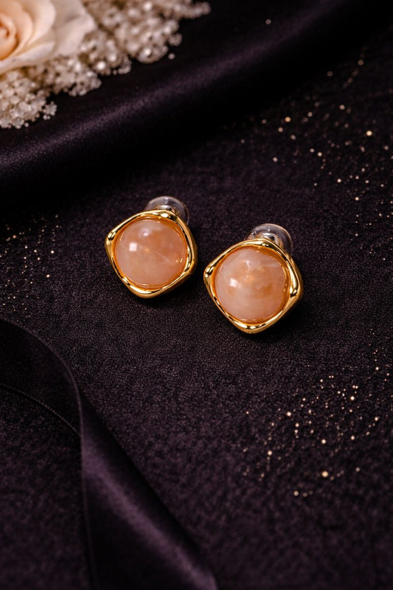 Peach Stone Gold Stud Earrings