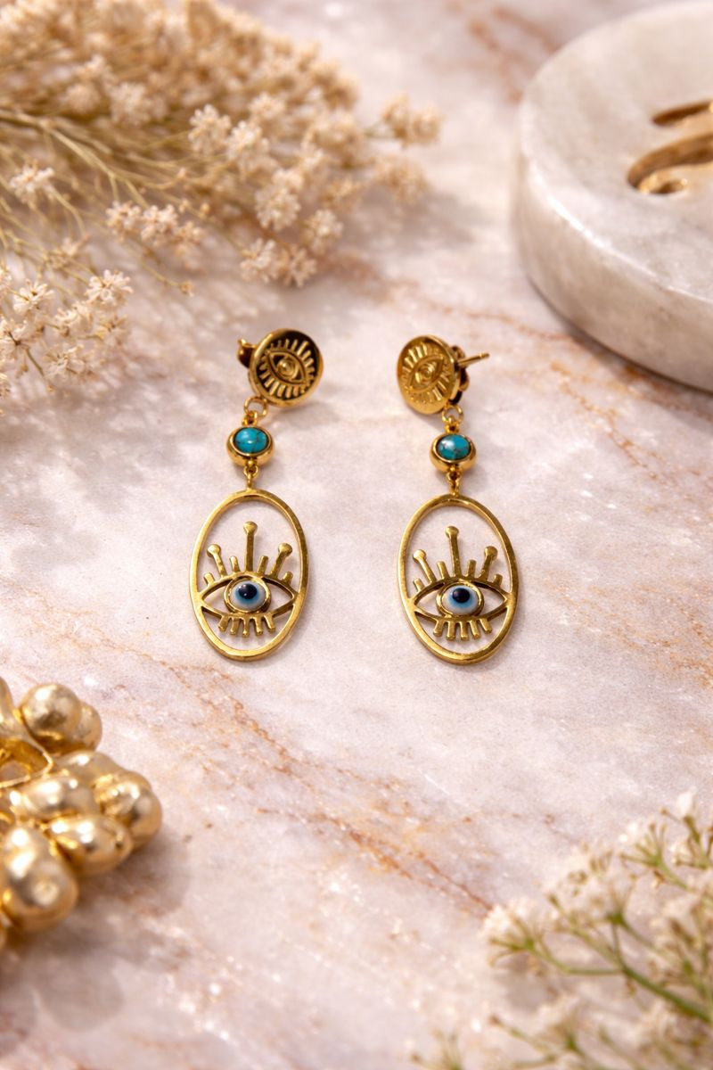 Golden Evil Eye Drop Earrings